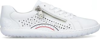 Rieker Witte leren sneakers - Dames - Sneakers - Wit - 39 EU - Leer - Schoenen