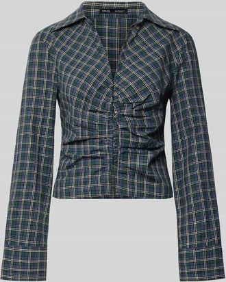 Mango Bluse mit Raffungen und Umlegekragen Modell GALEENO in Marine, Gr&ouml;&szlig;e L