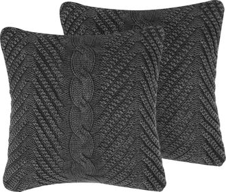 Beliani Beliani - Conjunto De Cojines Decorativos De Punto Grises 45 X 45 Cm Crochet Boho Retro Konni