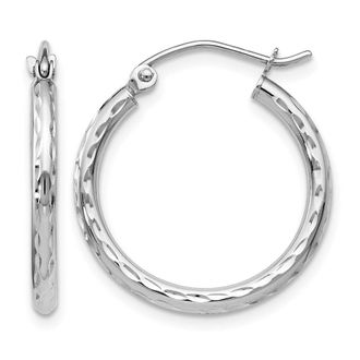Diamond2Deal 10K White Gold Round Shape Hinged Hoop Earrings