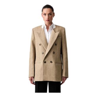 Victoria Beckham Jassen, Dames, Beige, M, Wol, Dubbelrijige Blazer