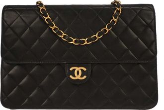 Chanel Flap Shoulder Bag Quilted Lambskin Black Leather Handbag (Pre-Owned)