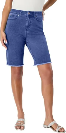 Roaman's Plus Size Frayed Hem Bermuda Jean Shorts in Medium Wash at Nordstrom, Size 36