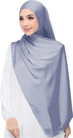 Lina & Lily Luxury Satin Hijab Head Scarf Shawl Wrap for Muslim Women Extra Long (Misty Blue)