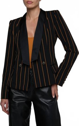L'agence Imogen Satin Blazer In Black Pinstripe