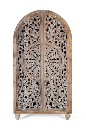 Giner&Colomer Armario de teca con talla artesanal y acabado blanco lavado 188cm