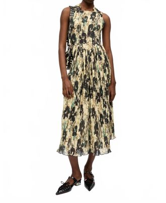 Ganni Pleats Smock Midi Straps Dress In Afterglow