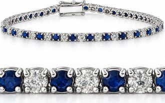 Pompeii3 5ct Blue Sapphire & Diamond Genuine Tennis Bracelet 14K White Gold