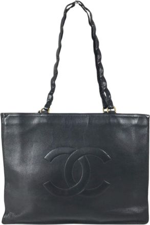 Chanel Black Leather Shoulder Bag Tote Bag (Pre-Owned)