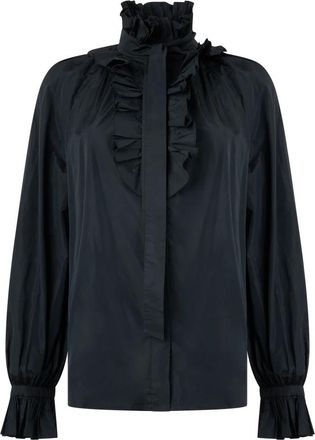 Alberta Ferretti Elegante zwarte jas met hoge kraag voor dames - Dames - Blouses - Zwart - S - Polyester - Overhemden