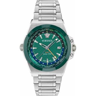 Versace Greca Reaction GMT Bracelet Watch, 44mm in Steel/green at Nordstrom