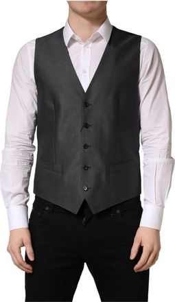 Dolce & Gabbana Gilet met enkele rij knopen - Heren - Gillet - Zwart - M - Wol - Kostuums