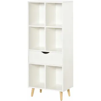 HOMCOM Homcom - Librer&iacute;a estanter&iacute;a para libros con 1 caj&oacute;n y patas de madera 6 compartimentos abiertos de almacenaje plantas archivos 50x29,5x120 cm