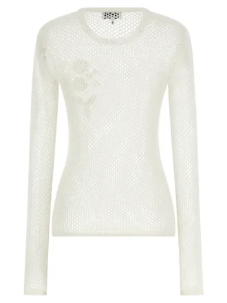 Ganni Pointelle Cotton with Floral Appliqu&eacute; Sweater - Cream