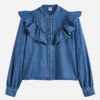 La Redoute Collections Denim overhemd met ronde hals en ruches