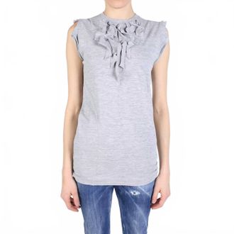 Dsquared2 Womens Ruffled Trim Cotton T-Shirt In Grey