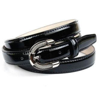 Anthoni Crown Lederg&uuml;rtel ANTHONI CROWN, Damen, Gr. 80, schwarz, Leder, unifarben, G&uuml;rtel Lederg&uuml;rtel, Schmaler Lacklederg&uuml;rtel, abgesteppte R&auml;nder