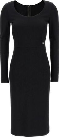 Dolce & Gabbana Milano Rib Kalfslange Jurk met DG Logo - Dames - Casual kleedjes - Zwart - S - Spandex - Kleedjes