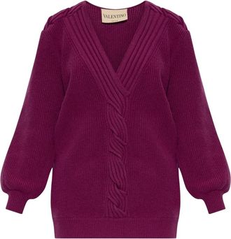Valentino Garavani Wollemantel met V-hals - Dames - Vesten - Paars - S - Wol - Truien & Vesten