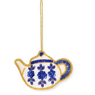 Matr Boomie Larissa Plush Teapot Beaded Fabric Ornament - Embroidered in Blue at Nordstrom