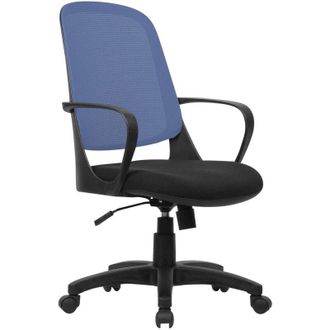 Dmora Sedia con ruote Arcola, Poltrona operativa a rete con braccioli, Seduta ergonomica da ufficio, 61x60h99/108 cm, Nero e Blu