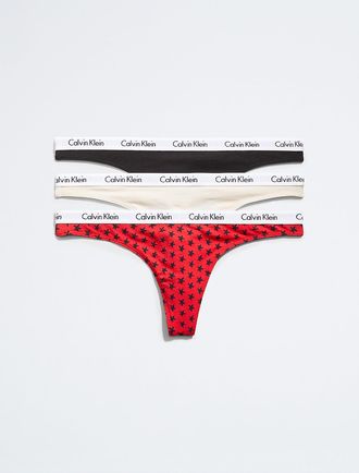 Calvin Klein Womens Carousel Logo Cotton 3-Pack Thong - Multi - XS