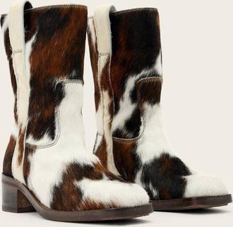 AllSaints Terri - Stivaletti di media lunghezza color crema con stampa pezzata-Multicolore