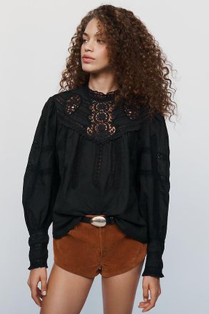 Rixo Tamsin Cotton Lace Crewneck Blouse