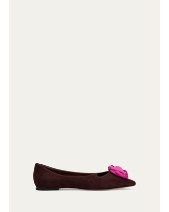 Roger Vivier I Love Vivier Rosette Suede Ballerina Flats