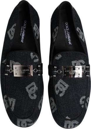 Dolce & Gabbana Mens Blue Logo Cotton Loafers Formal Dress Shoes Elastane