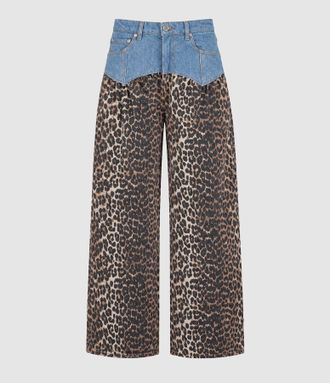 Ganni Jean Print Denim Corset Jeans Almond Milk