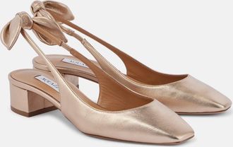 Aquazzura Very Bow 35 metallic leather slingback pumps