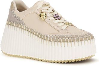 Chlo&eacute; Womens Beige Calf Leather Bos Taurus Platform Sneakers