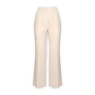 Elena Miro Linnen Broek - Dames - Wijde Broeken - Beige - L - Linnen - Broeken
