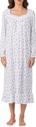 Eileen West Long Sleeve Cotton Jersey Nightgown in White Dot at Nordstrom, Size X-Large