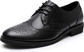 Generic Oxford Dress Shoes for Men Lace Up Wing Tip Brogue Derby Shoes Cowhide Low Top Non Slip Resistant Anti-Slip Block Heel Business(8.5 UK) Black