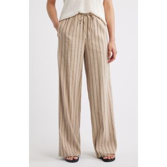 Nordstrom Linen Blend Drawstring Pants in Tan- Black Sonjay Stripe at Nordstrom, Size Xx-Small