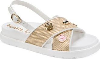 Karl Lagerfeld Harlan Embellished Slingback Sandal in Natural/Bright White at Nordstrom, Size 7.5