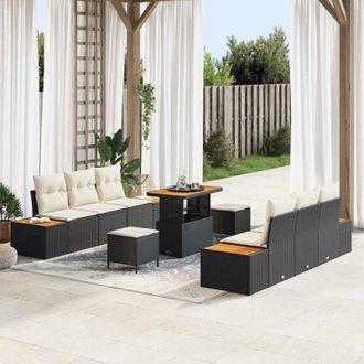 vidaXL Vidaxl - Conjunto De Sof&aacute; De Jard&iacute;n 9 Pcs Negro, Crema 90 X 55 X 71 Cm