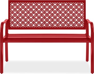 Best Choice Products Indoor Outdoor Steel Garden Bench w/ Geometric Backrest, Foot Levelers