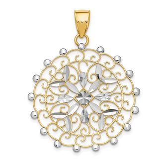 Diamond2Deal 14k Yellow Gold White Rhodium Diamond-cut Filigree Pendant