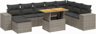 vidaXL Set De Muebles De Jard&iacute;n 9 Pzas Y Cojines Rat&aacute;n Sint&eacute;tico Gris Vidaxl