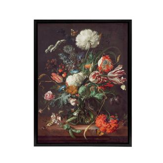 Artery8 Jan Davidsz De Heem Vase Of Flowers Framed Canvas Wall Art Print | Size: W24 x H32