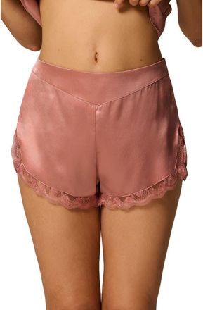 Simone P&eacute;r&egrave;le Love Me Lace Trim Silk Blend Shorts in Smokey Pink at Nordstrom, Size X-Large