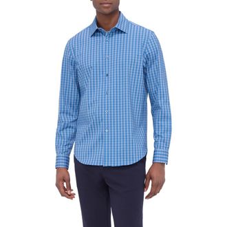 Bugatchi Jimmy OoohCotton Check Button-Up Shirt in Cobalt at Nordstrom, Size Xxx-Large