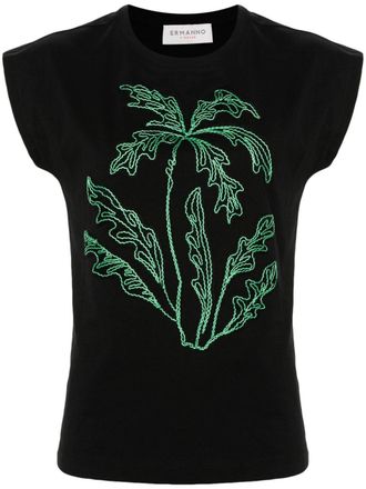 Ermanno Scervino palm tree-appliqué T-shirt - Black