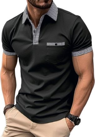 Generic Mens Polo Shirts Short Sleeve Contrast Button Down Collar Polo Shirt with Pocket Casual Athletic Classic T-Shirts (UK, Alpha, XXL, Regular, Regular, B