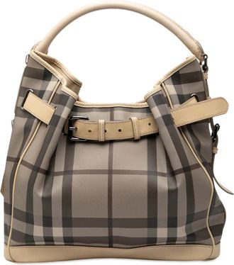 Burberry Borsa a spalla Walden media in tela cerata Smoked Check con cintura 2000-2017 - Marrone