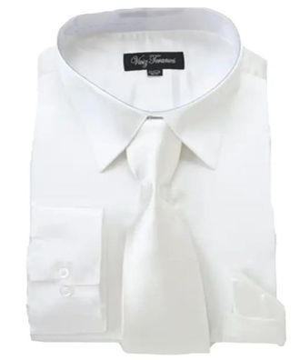 Milano Satin Classic Dress Shirts with Tie & Hankie SG08, 14 Colors - White - 17-17.5 Neck 36-37 Sleeve