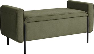 Beliani Storage Bench Green Fabric Upholstery Water-Repellent Metal Legs Lift Up Top LEWES